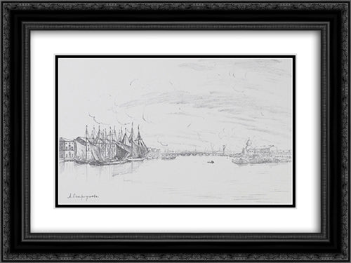 View from the Tuchkov Bridge 24x18 Black Ornate Wood Framed Art Print Poster with Double Matting by Ostroumova Lebedeva, Anna
