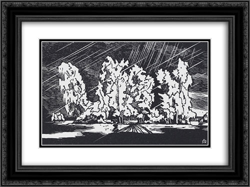 Group of trees near the 'White Birch' 24x18 Black Ornate Wood Framed Art Print Poster with Double Matting by Ostroumova Lebedeva, Anna