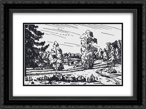 Landscape around the Viscontiev Bridge 24x18 Black Ornate Wood Framed Art Print Poster with Double Matting by Ostroumova Lebedeva, Anna