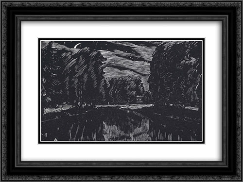 Night 24x18 Black Ornate Wood Framed Art Print Poster with Double Matting by Ostroumova Lebedeva, Anna