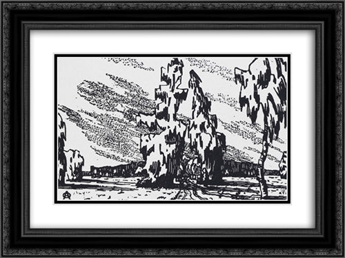 Road to the 'White Birch' 24x18 Black Ornate Wood Framed Art Print Poster with Double Matting by Ostroumova Lebedeva, Anna