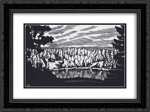 Round pond 24x18 Black Ornate Wood Framed Art Print Poster with Double Matting by Ostroumova Lebedeva, Anna