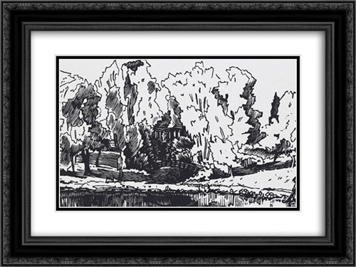 Trees near the 'Apollo Colonnade' 24x18 Black Ornate Wood Framed Art Print Poster with Double Matting by Ostroumova Lebedeva, Anna