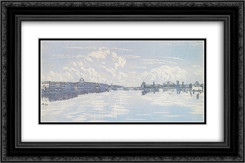 Leningrad. View from Trinity Bridge. 24x16 Black Ornate Wood Framed Art Print Poster with Double Matting by Ostroumova Lebedeva, Anna
