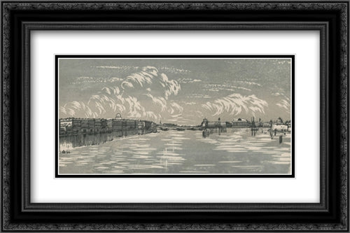 View on the Neva River and the Stock Exchange Building from the Trinity Bridge 24x16 Black Ornate Wood Framed Art Print Poster with Double Matting by Ostroumova Lebedeva, Anna