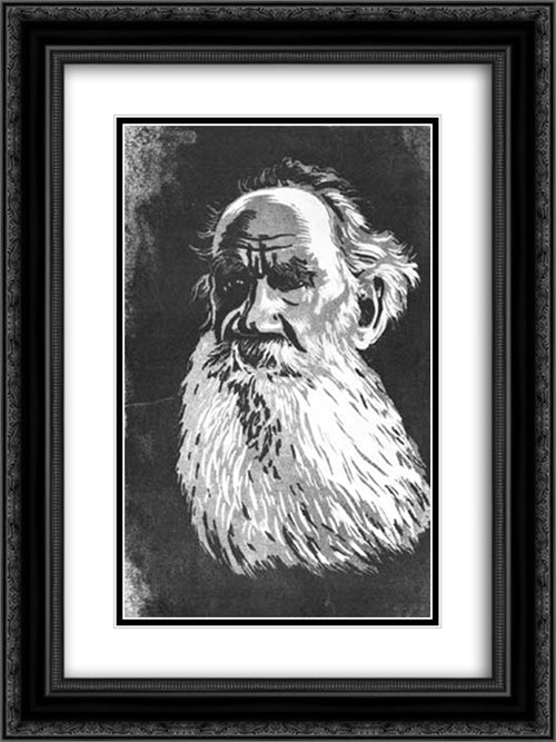 Portrait of Leo Tolstoy 18x24 Black Ornate Wood Framed Art Print Poster with Double Matting by Ostroumova Lebedeva, Anna