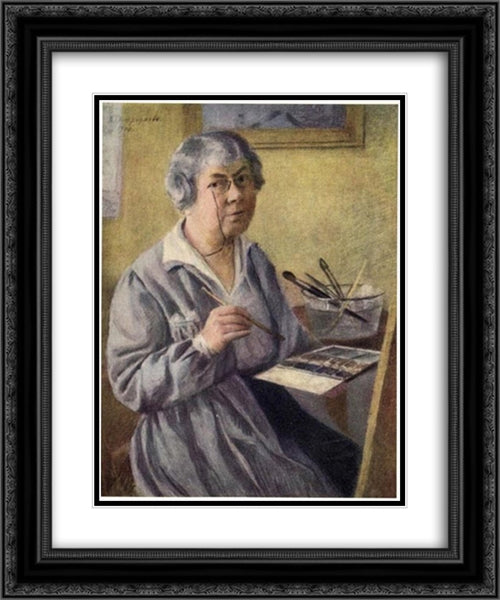 Self-portrait 20x24 Black Ornate Wood Framed Art Print Poster with Double Matting by Ostroumova Lebedeva, Anna