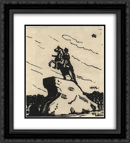 The monument to Peter I 20x22 Black Ornate Wood Framed Art Print Poster with Double Matting by Ostroumova Lebedeva, Anna