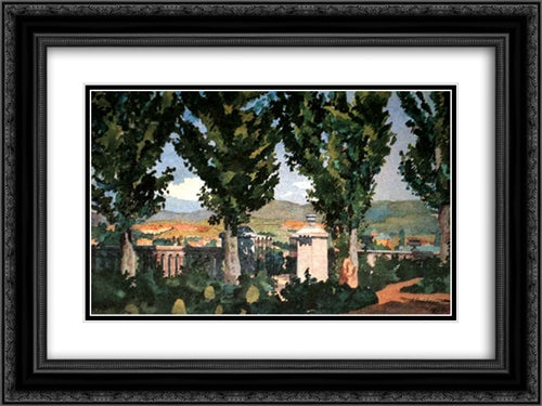 View of Kislovodsk 24x18 Black Ornate Wood Framed Art Print Poster with Double Matting by Ostroumova Lebedeva, Anna