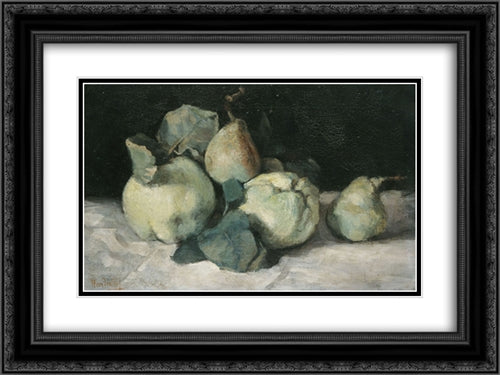 Still life with quinces 24x18 Black Ornate Wood Framed Art Print Poster with Double Matting by Pantazis, Pericles