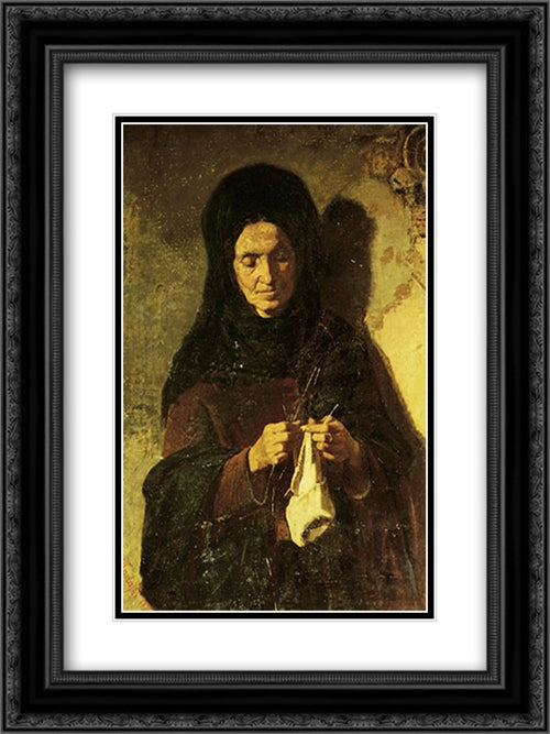 Woman knitting 18x24 Black Ornate Wood Framed Art Print Poster with Double Matting by Pantazis, Pericles