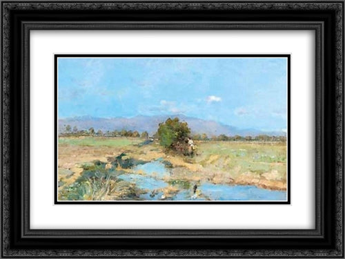 By The Stream 24x18 Black Ornate Wood Framed Art Print Poster with Double Matting by Pantazis, Pericles