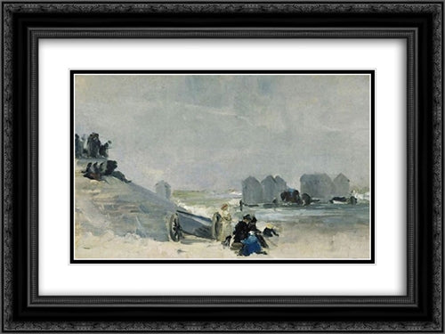 On The Beach, Ostend 24x18 Black Ornate Wood Framed Art Print Poster with Double Matting by Pantazis, Pericles