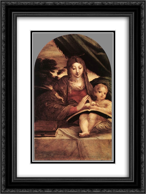 Madonna and Child 18x24 Black Ornate Wood Framed Art Print Poster with Double Matting by Parmigianino