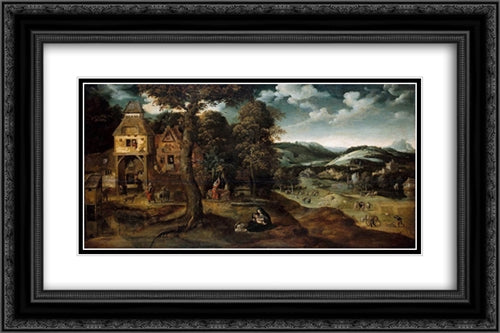 Landscape with The Flight into Egypt 24x16 Black Ornate Wood Framed Art Print Poster with Double Matting by Patinir, Joachim