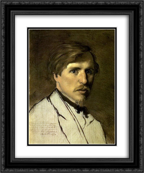 Portrait of the Artist Illarion Prianishnikov 20x24 Black Ornate Wood Framed Art Print Poster with Double Matting by Perov, Vasily