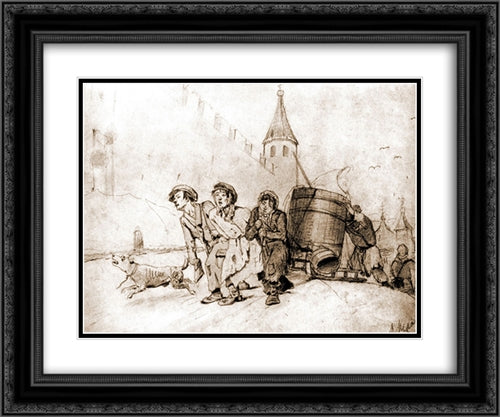 Triple 24x20 Black Ornate Wood Framed Art Print Poster with Double Matting by Perov, Vasily