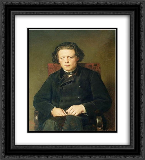 Portrait of the Composer Anton Rubinstein 20x22 Black Ornate Wood Framed Art Print Poster with Double Matting by Perov, Vasily