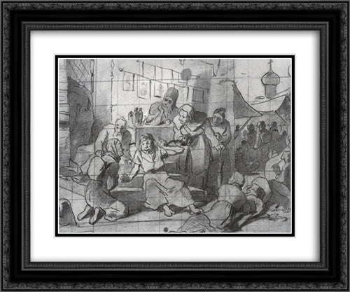 Holy fool, surrounded by pilgrims 24x20 Black Ornate Wood Framed Art Print Poster with Double Matting by Perov, Vasily