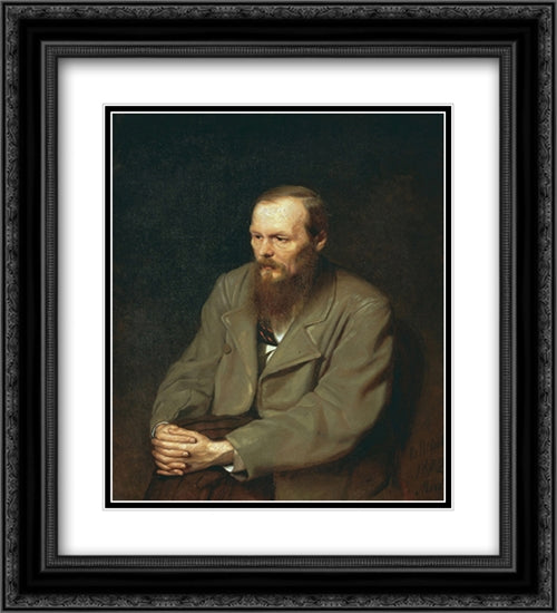 Portrait of the Author Feodor Dostoyevsky 20x22 Black Ornate Wood Framed Art Print Poster with Double Matting by Perov, Vasily