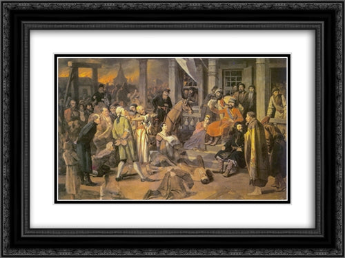 Pugachev`s Judgement 24x18 Black Ornate Wood Framed Art Print Poster with Double Matting by Perov, Vasily