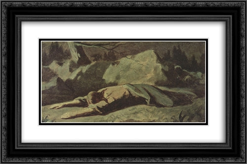 Christ in Gethsemane 24x16 Black Ornate Wood Framed Art Print Poster with Double Matting by Perov, Vasily