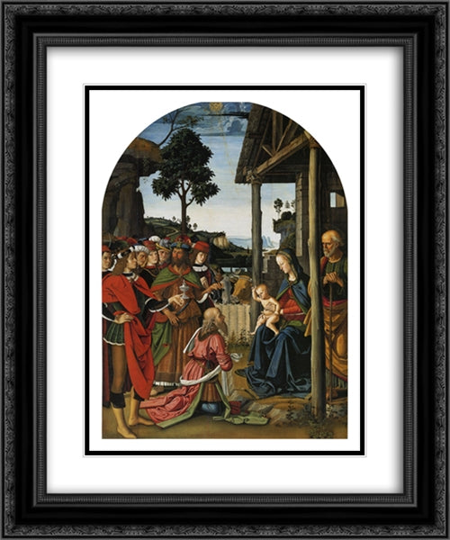 The Adoration of the Magi 20x24 Black Ornate Wood Framed Art Print Poster with Double Matting by Perugino, Pietro