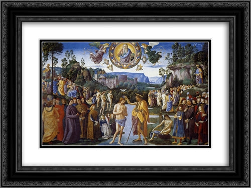 Baptism of Christ 24x18 Black Ornate Wood Framed Art Print Poster with Double Matting by Perugino, Pietro