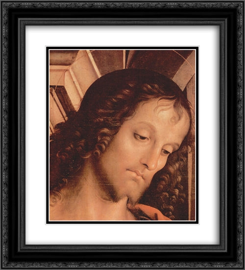 Madonna Enthroned with St. John the Tufer and St. Sebastian (detail) 20x22 Black Ornate Wood Framed Art Print Poster with Double Matting by Perugino, Pietro