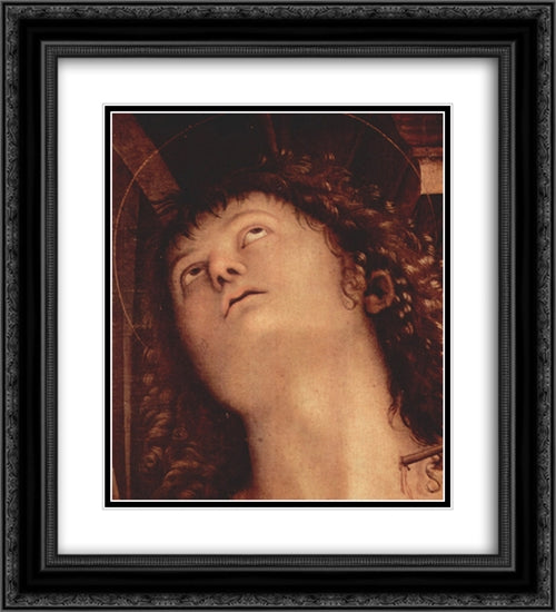 Madonna Enthroned with St. John the Tufer and St. Sebastian (detail) 20x22 Black Ornate Wood Framed Art Print Poster with Double Matting by Perugino, Pietro