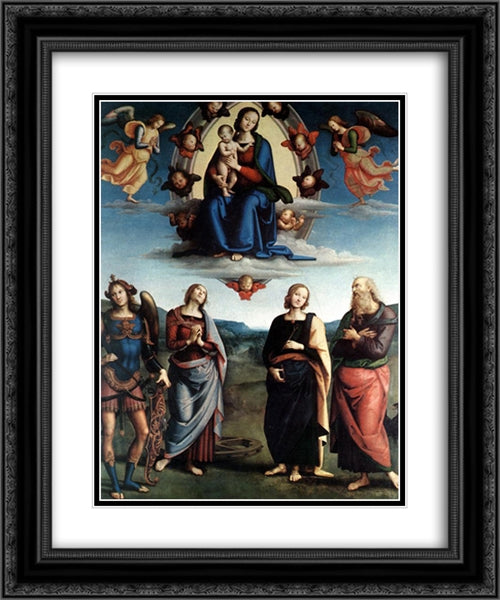 Altarpolyptychon, Predellatafel scene: Adoration of the Magi 20x24 Black Ornate Wood Framed Art Print Poster with Double Matting by Perugino, Pietro