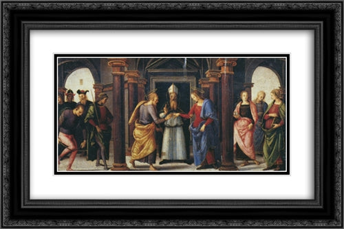 Pala di Fano (Marriage of the Virgin) 24x16 Black Ornate Wood Framed Art Print Poster with Double Matting by Perugino, Pietro