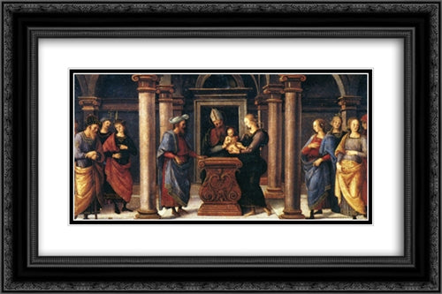 Pala di Fano (Presentation in the Temple) 24x16 Black Ornate Wood Framed Art Print Poster with Double Matting by Perugino, Pietro