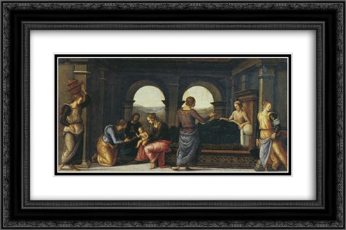 Pala di Fano (Nativity of Mary) 24x16 Black Ornate Wood Framed Art Print Poster with Double Matting by Perugino, Pietro