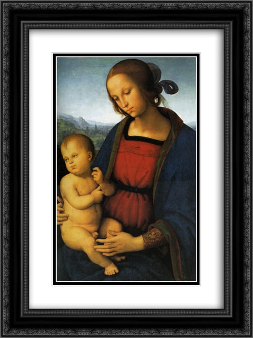 Madonna with Child 18x24 Black Ornate Wood Framed Art Print Poster with Double Matting by Perugino, Pietro