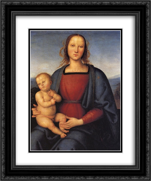 Madonna with Child 20x24 Black Ornate Wood Framed Art Print Poster with Double Matting by Perugino, Pietro