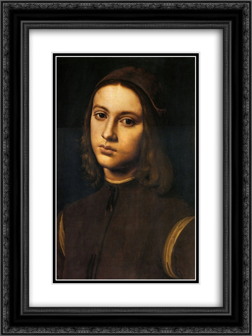 Portrait of a young man 18x24 Black Ornate Wood Framed Art Print Poster with Double Matting by Perugino, Pietro