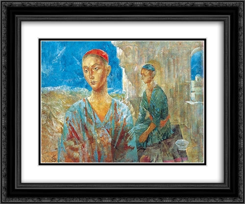 Samarkand 24x20 Black Ornate Wood Framed Art Print Poster with Double Matting by Petrov Vodkin, Kuzma
