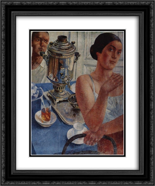 The samovar 20x24 Black Ornate Wood Framed Art Print Poster with Double Matting by Petrov Vodkin, Kuzma