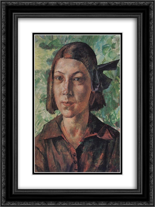 The girl in the garden 18x24 Black Ornate Wood Framed Art Print Poster with Double Matting by Petrov Vodkin, Kuzma