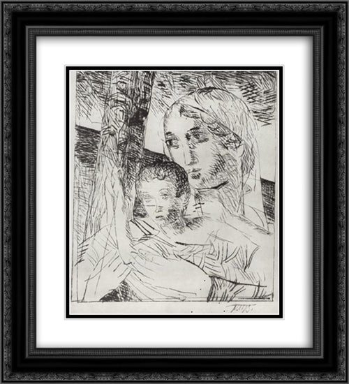 Motherhood 20x22 Black Ornate Wood Framed Art Print Poster with Double Matting by Petrov Vodkin, Kuzma