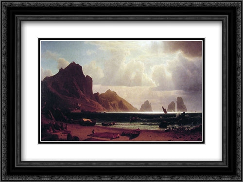 The Marina Piccola, Capri 24x18 Black Ornate Wood Framed Art Print Poster with Double Matting by Bierstadt, Albert