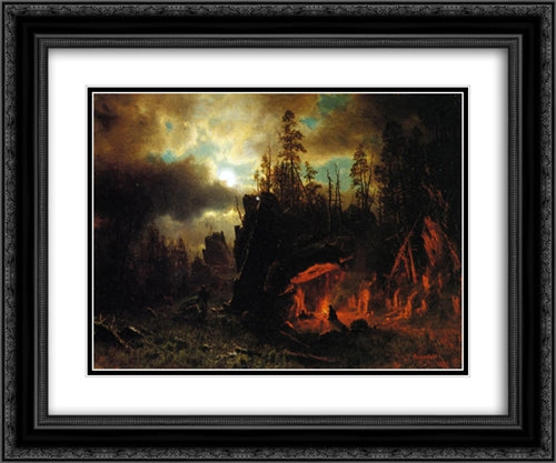 The Trapper's Camp 24x20 Black Ornate Wood Framed Art Print Poster with Double Matting by Bierstadt, Albert