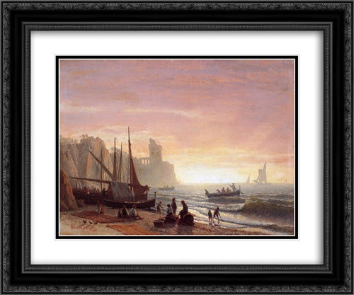 The Fishing Fleet 24x20 Black Ornate Wood Framed Art Print Poster with Double Matting by Bierstadt, Albert