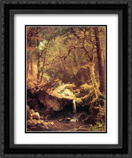 The Mountain Brook 20x24 Black Ornate Wood Framed Art Print Poster with Double Matting by Bierstadt, Albert