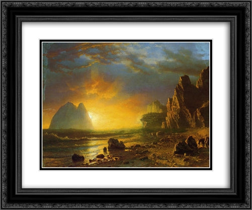 Sunset on the Coast 24x20 Black Ornate Wood Framed Art Print Poster with Double Matting by Bierstadt, Albert