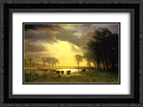 The Buffalo Trail 24x18 Black Ornate Wood Framed Art Print Poster with Double Matting by Bierstadt, Albert