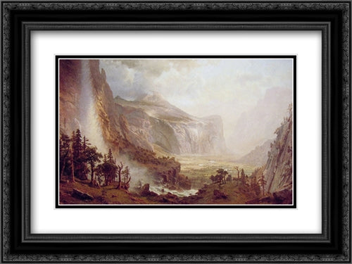 The Domes of the Yosemite 24x18 Black Ornate Wood Framed Art Print Poster with Double Matting by Bierstadt, Albert