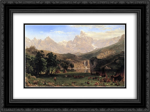 The Rocky Mountains, Landers Peak 24x18 Black Ornate Wood Framed Art Print Poster with Double Matting by Bierstadt, Albert