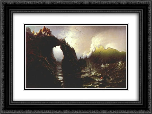 Seal Rocks (San Francisco) 24x18 Black Ornate Wood Framed Art Print Poster with Double Matting by Bierstadt, Albert